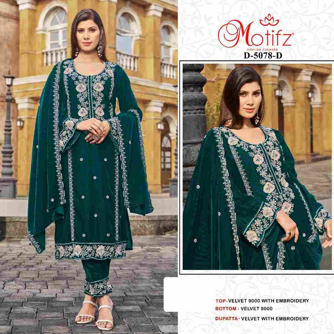 Motifz Hit Design 5078 Colours By Motifz 5078-A To 5078-D Series Beautiful Pakistani Suits Colorful Stylish Fancy Casual Wear & Ethnic Wear Velvet Dresses At Wholesale Price