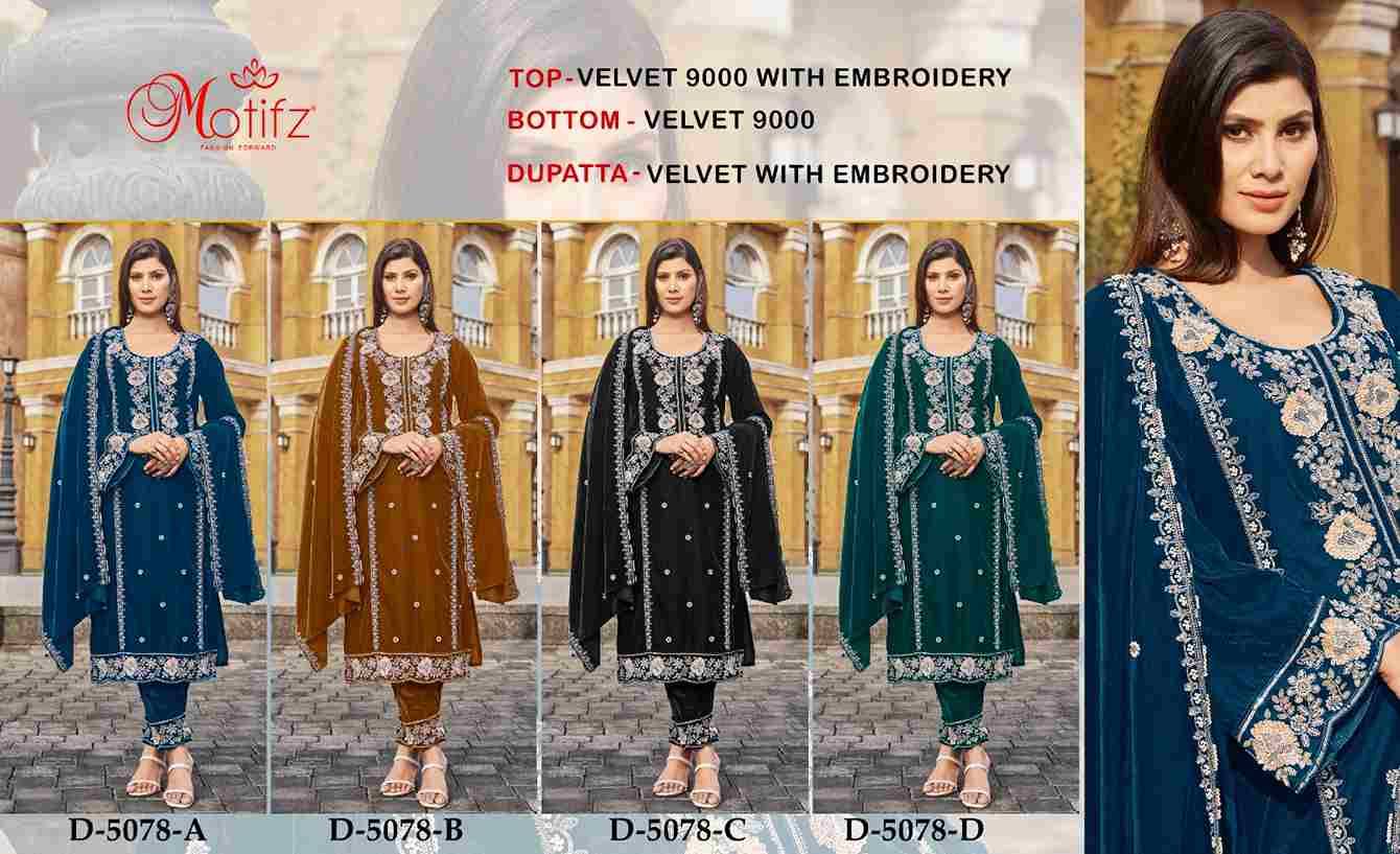 Motifz Hit Design 5078 Colours By Motifz 5078-A To 5078-D Series Beautiful Pakistani Suits Colorful Stylish Fancy Casual Wear & Ethnic Wear Velvet Dresses At Wholesale Price