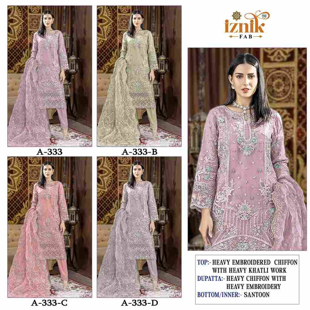 Iznik 333 Colours By Iznik Fab 333-A To 333-D Series Designer Pakistani Suits Beautiful Stylish Fancy Colorful Party Wear & Occasional Wear Chiffon With Embroidery Dresses At Wholesale Price