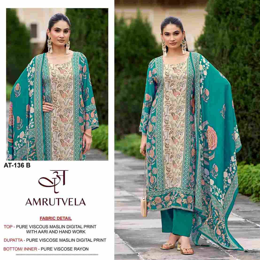 Amrutvela Hit Design AT-136 Colours By Amrutvela AT-136-A To AT-136-D Series Designer Pakistani Suits Collection Beautiful Stylish Fancy Colorful Party Wear & Occasional Wear Viscose Muslin Dresses At Wholesale Price