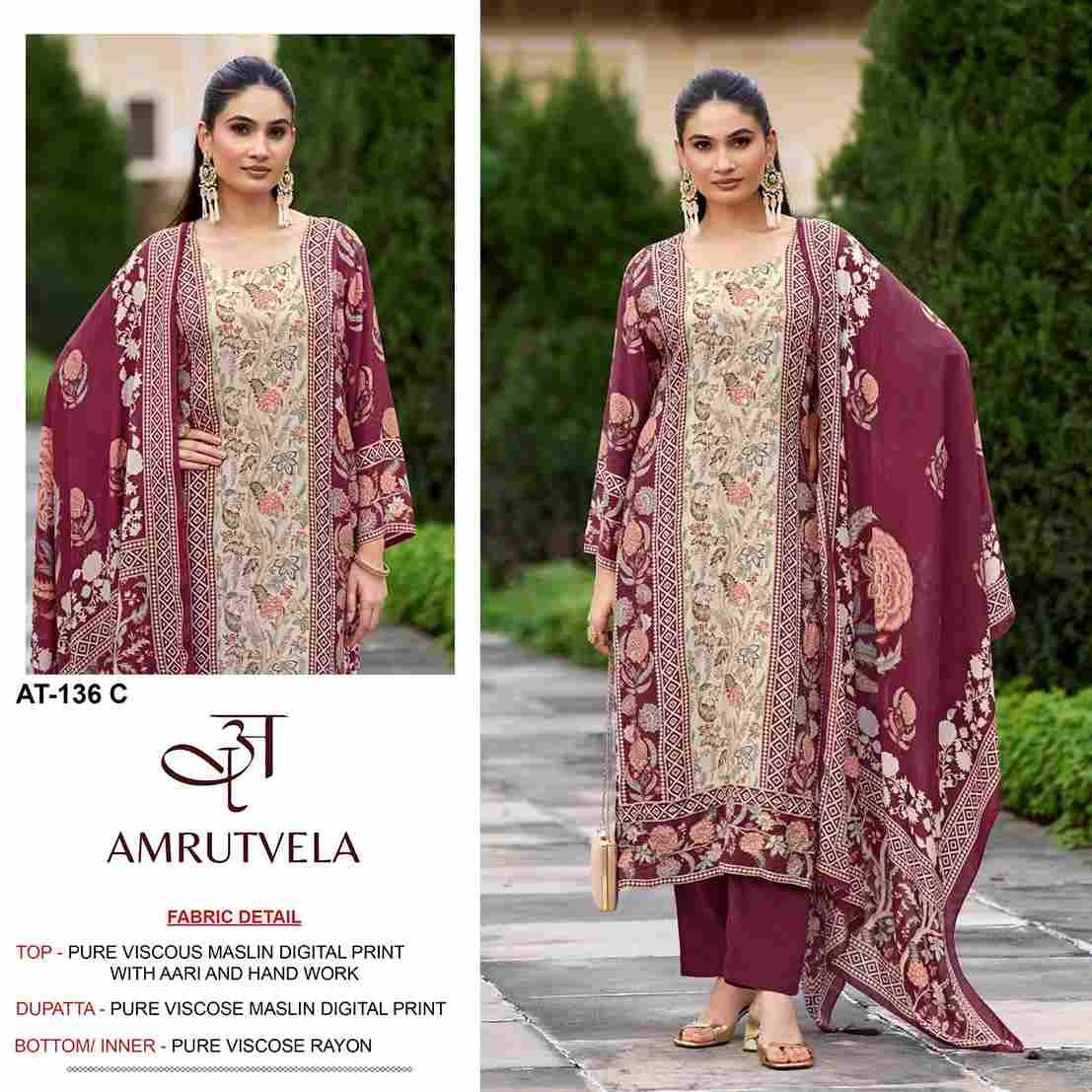Amrutvela Hit Design AT-136 Colours By Amrutvela AT-136-A To AT-136-D Series Designer Pakistani Suits Collection Beautiful Stylish Fancy Colorful Party Wear & Occasional Wear Viscose Muslin Dresses At Wholesale Price