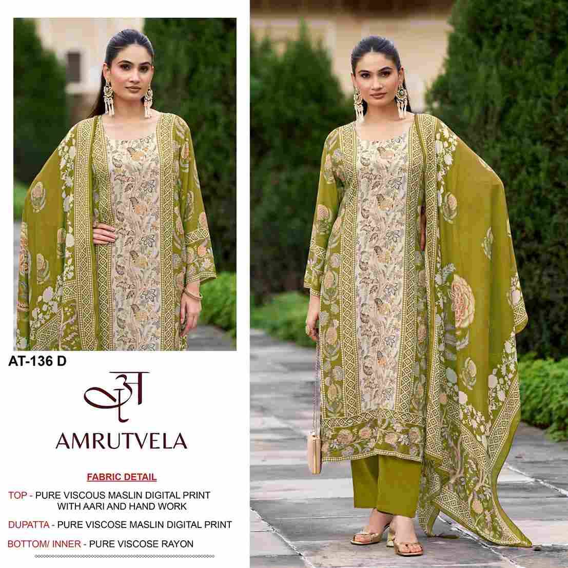 Amrutvela Hit Design AT-136 Colours By Amrutvela AT-136-A To AT-136-D Series Designer Pakistani Suits Collection Beautiful Stylish Fancy Colorful Party Wear & Occasional Wear Viscose Muslin Dresses At Wholesale Price