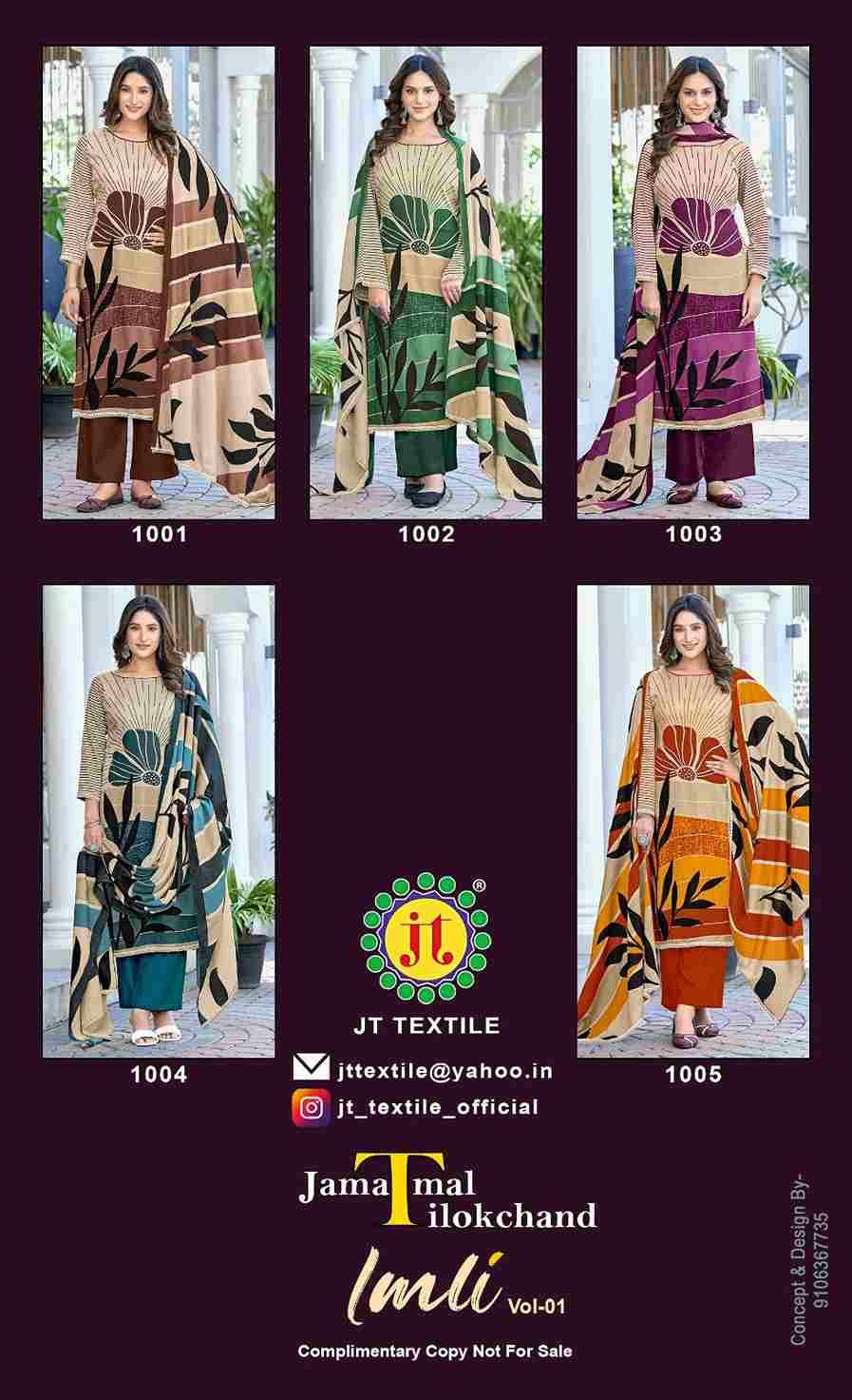 Imli By JT 1001 To 1005 Series Beautiful Festive Suits Colorful Stylish Fancy Casual Wear & Ethnic Wear Rayon Dresses At Wholesale Price