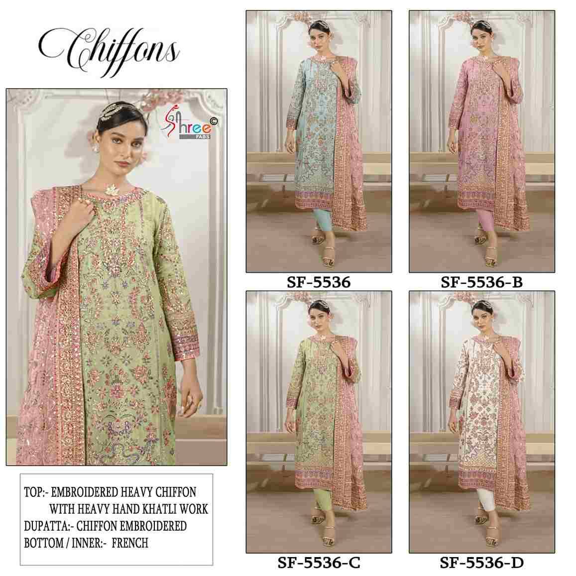 Shree Fabs Hit Design SF-5536 Colours By Shree Fabs SF-5536-A To SF-5536-D Series Beautiful Stylish Pakistani Suits Fancy Colorful Casual Wear & Ethnic Wear & Ready To Wear Chiffon Embroidery Dresses At Wholesale Price