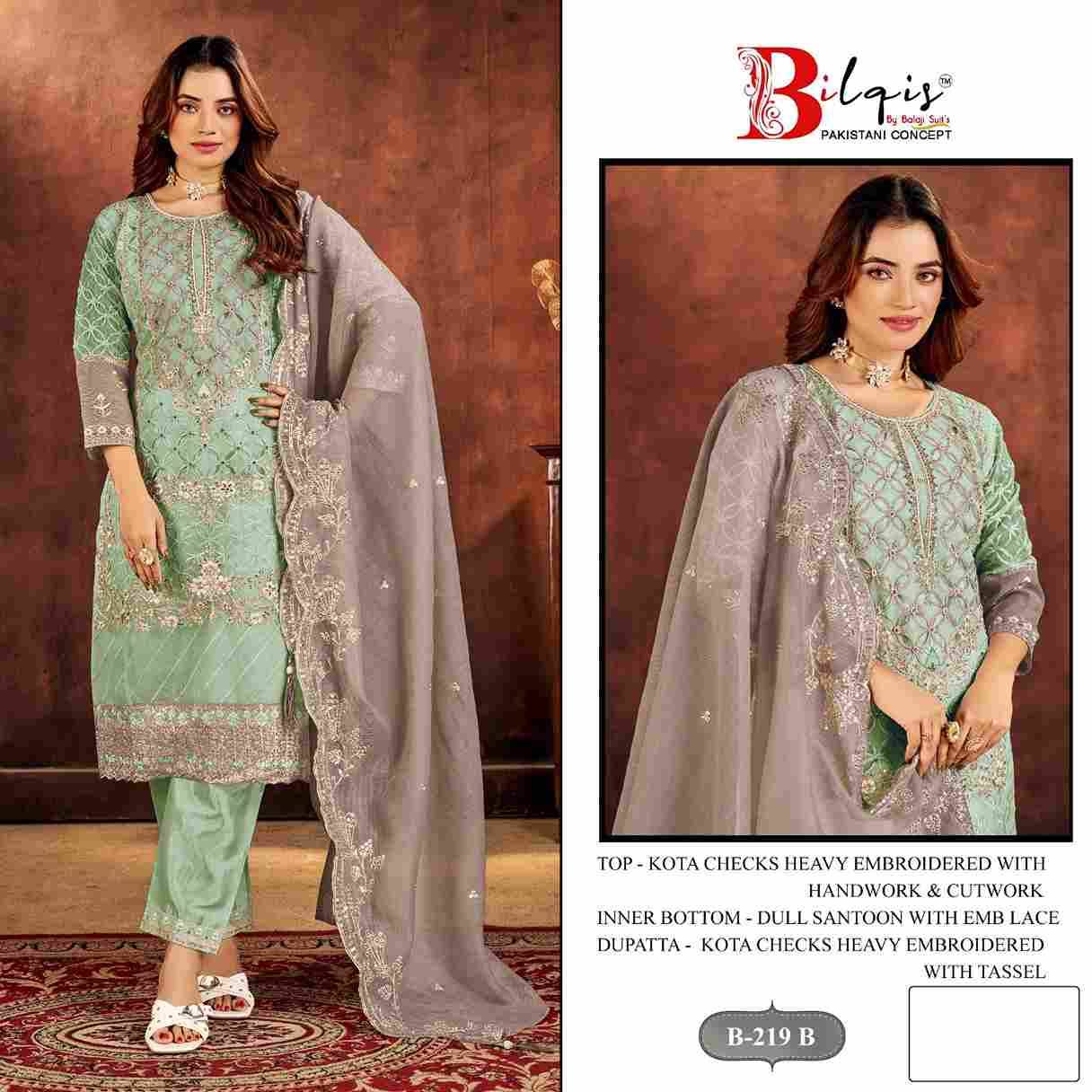 Bilqis 219 Colours By Bilqis 219-A To 219-D Series Beautiful Pakistani Suits Stylish Fancy Colorful Party Wear & Occasional Wear Kota Checks Embroidery Dresses At Wholesale Price