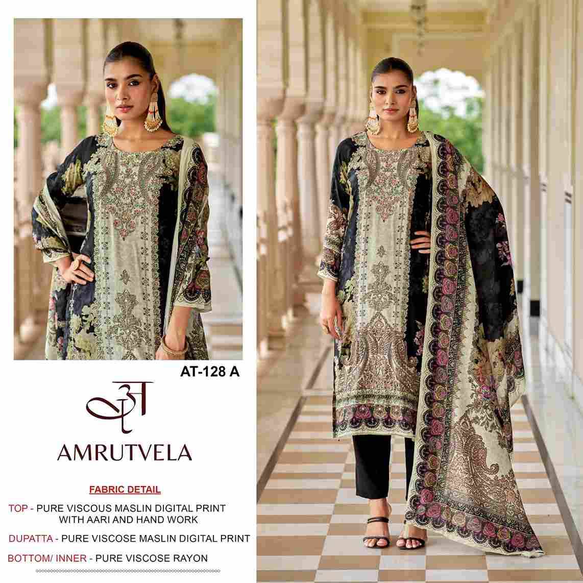 Amrutvela Hit Design AT-128 Colours By Amrutvela AT-128-A To AT-128-B Series Designer Pakistani Suits Collection Beautiful Stylish Fancy Colorful Party Wear & Occasional Wear Viscose Muslin Dresses At Wholesale Price