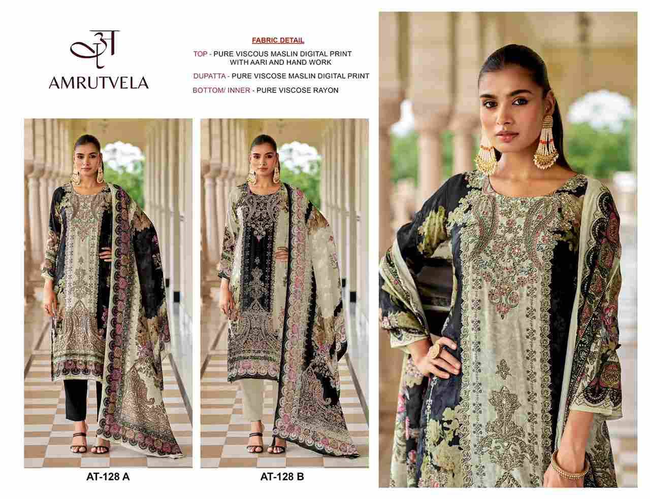 Amrutvela Hit Design AT-128 Colours By Amrutvela AT-128-A To AT-128-B Series Designer Pakistani Suits Collection Beautiful Stylish Fancy Colorful Party Wear & Occasional Wear Viscose Muslin Dresses At Wholesale Price