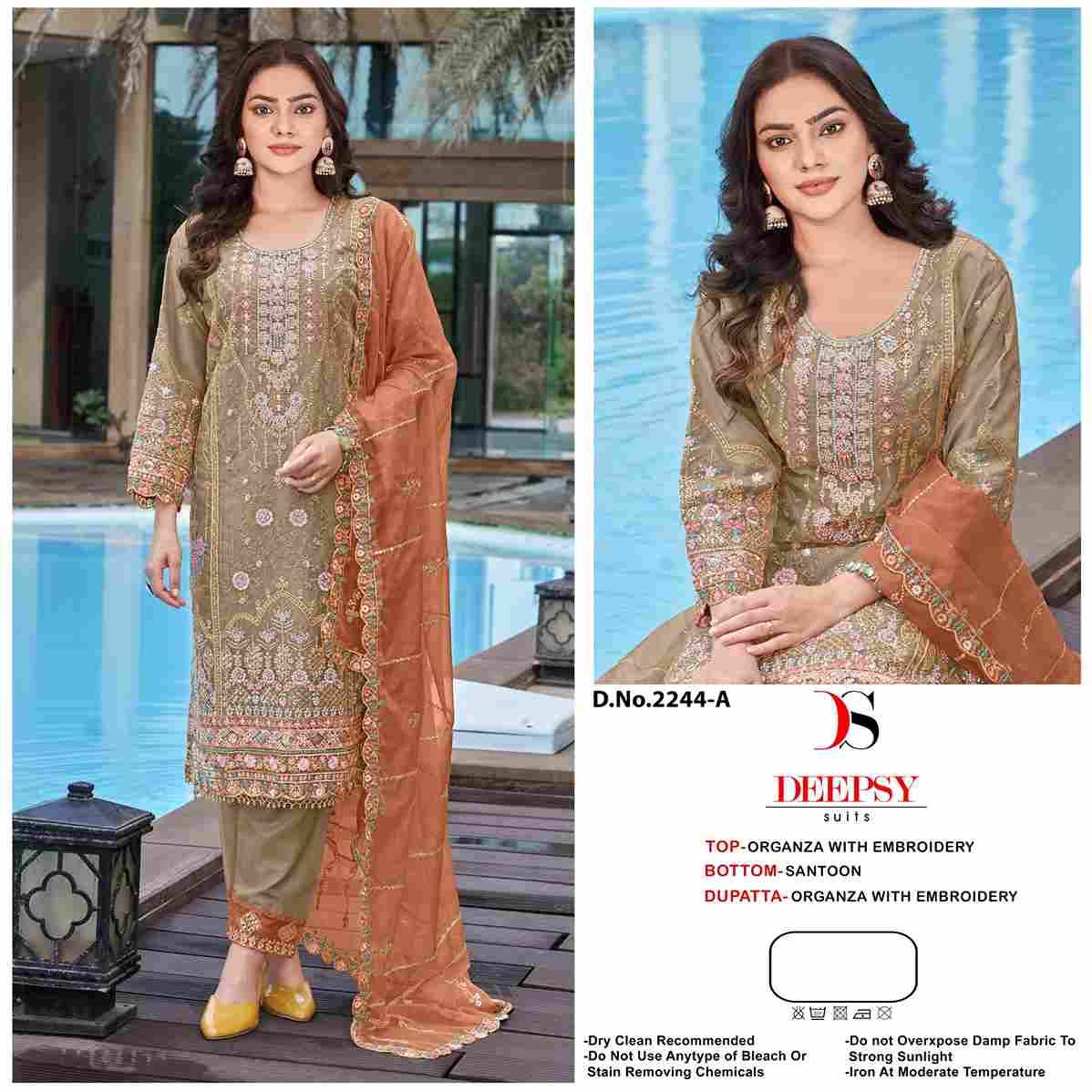 Deepsy Hit Design 2244 Colours By Deepsy Suits 2244-A To 2244-D Series Pakistani Stylish Beautiful Colourful Printed & Embroidered Party Wear & Occasional Wear Organza Dresses At Wholesale Price