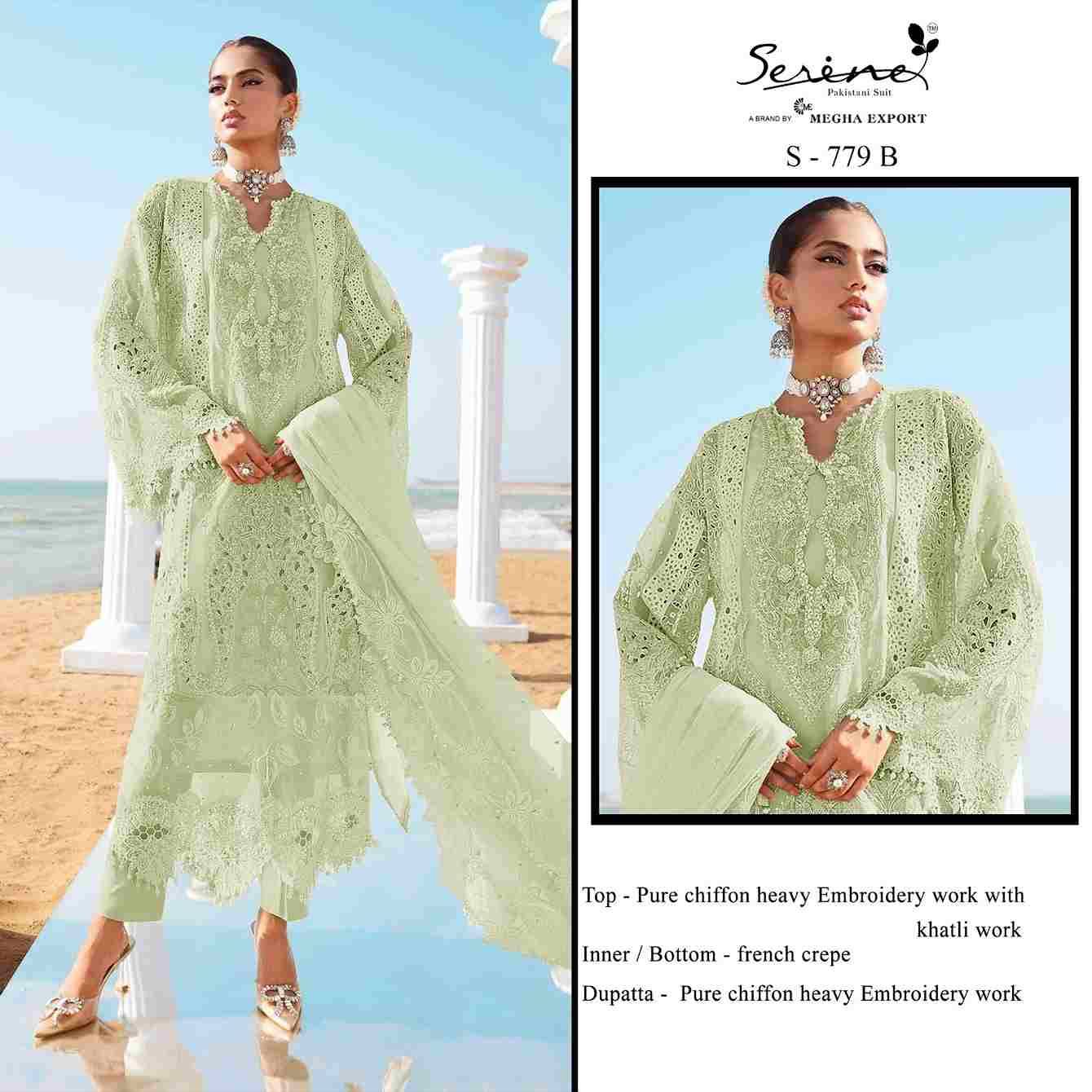 Serene Hit Design S-779 Colours By Serene S-779-A To S-779-D Series Pakistani Suits Beautiful Fancy Colorful Stylish Party Wear & Occasional Wear Chiffon Embroidery Dresses At Wholesale Price