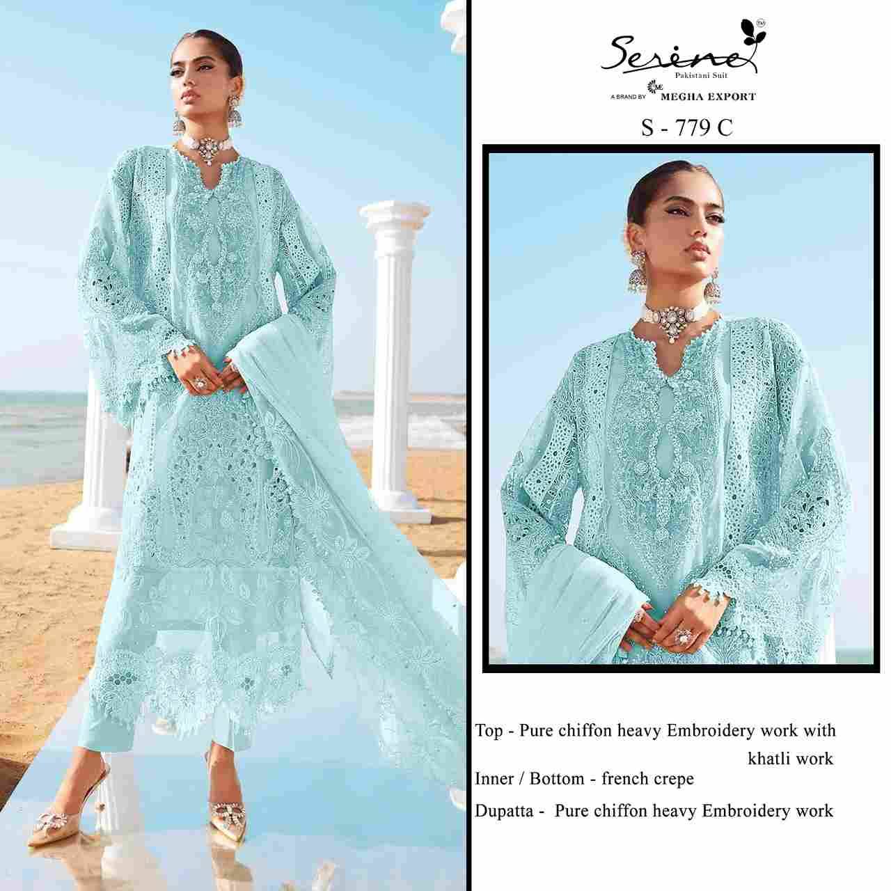 Serene Hit Design S-779 Colours By Serene S-779-A To S-779-D Series Pakistani Suits Beautiful Fancy Colorful Stylish Party Wear & Occasional Wear Chiffon Embroidery Dresses At Wholesale Price
