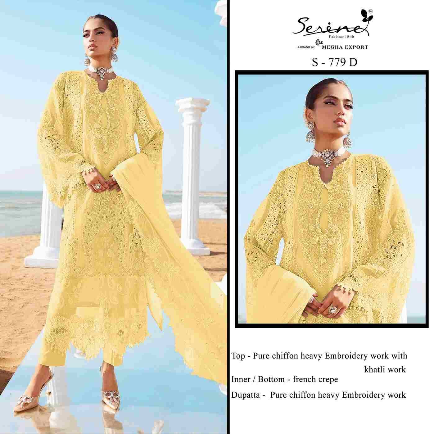 Serene Hit Design S-779 Colours By Serene S-779-A To S-779-D Series Pakistani Suits Beautiful Fancy Colorful Stylish Party Wear & Occasional Wear Chiffon Embroidery Dresses At Wholesale Price