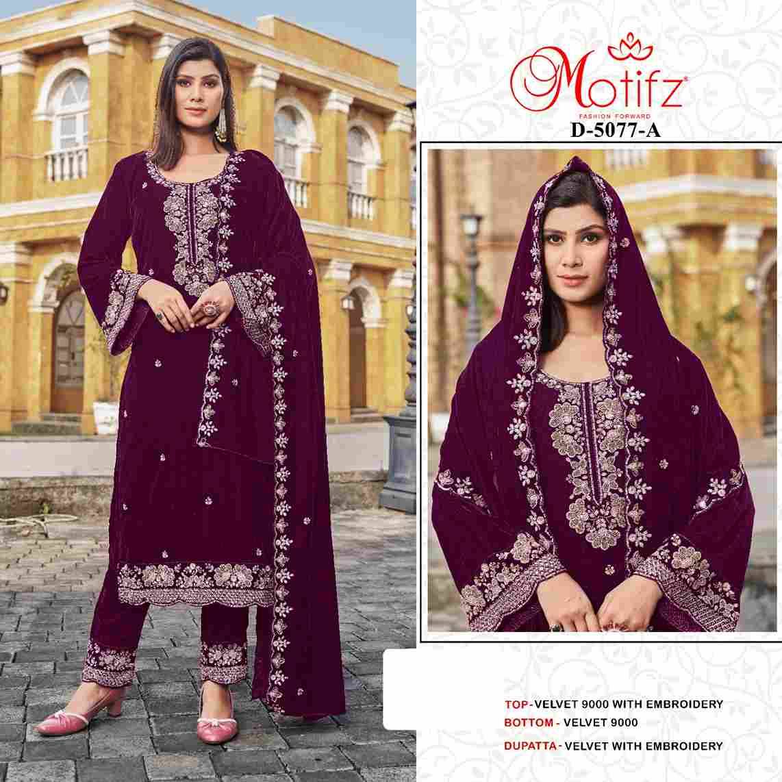 Motifz Hit Design 5077 Colours By Motifz 5077-A To 5077-D Series Beautiful Pakistani Suits Colorful Stylish Fancy Casual Wear & Ethnic Wear Velvet Dresses At Wholesale Price