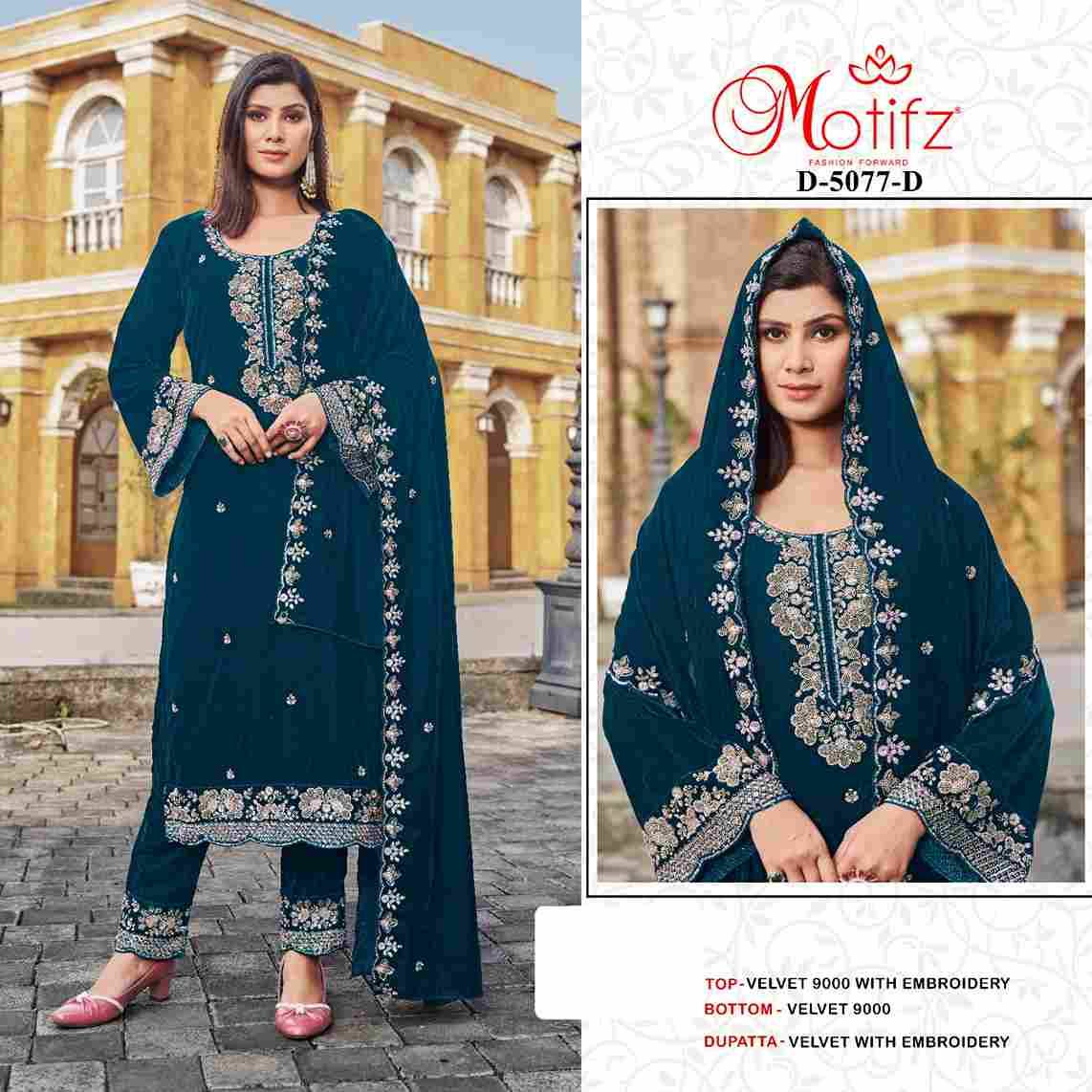Motifz Hit Design 5077 Colours By Motifz 5077-A To 5077-D Series Beautiful Pakistani Suits Colorful Stylish Fancy Casual Wear & Ethnic Wear Velvet Dresses At Wholesale Price