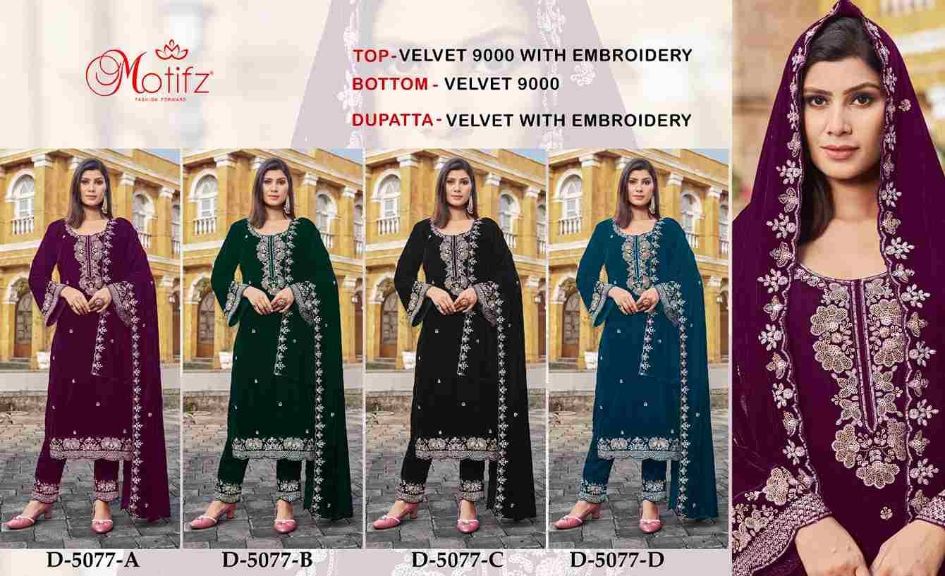 Motifz Hit Design 5077 Colours By Motifz 5077-A To 5077-D Series Beautiful Pakistani Suits Colorful Stylish Fancy Casual Wear & Ethnic Wear Velvet Dresses At Wholesale Price