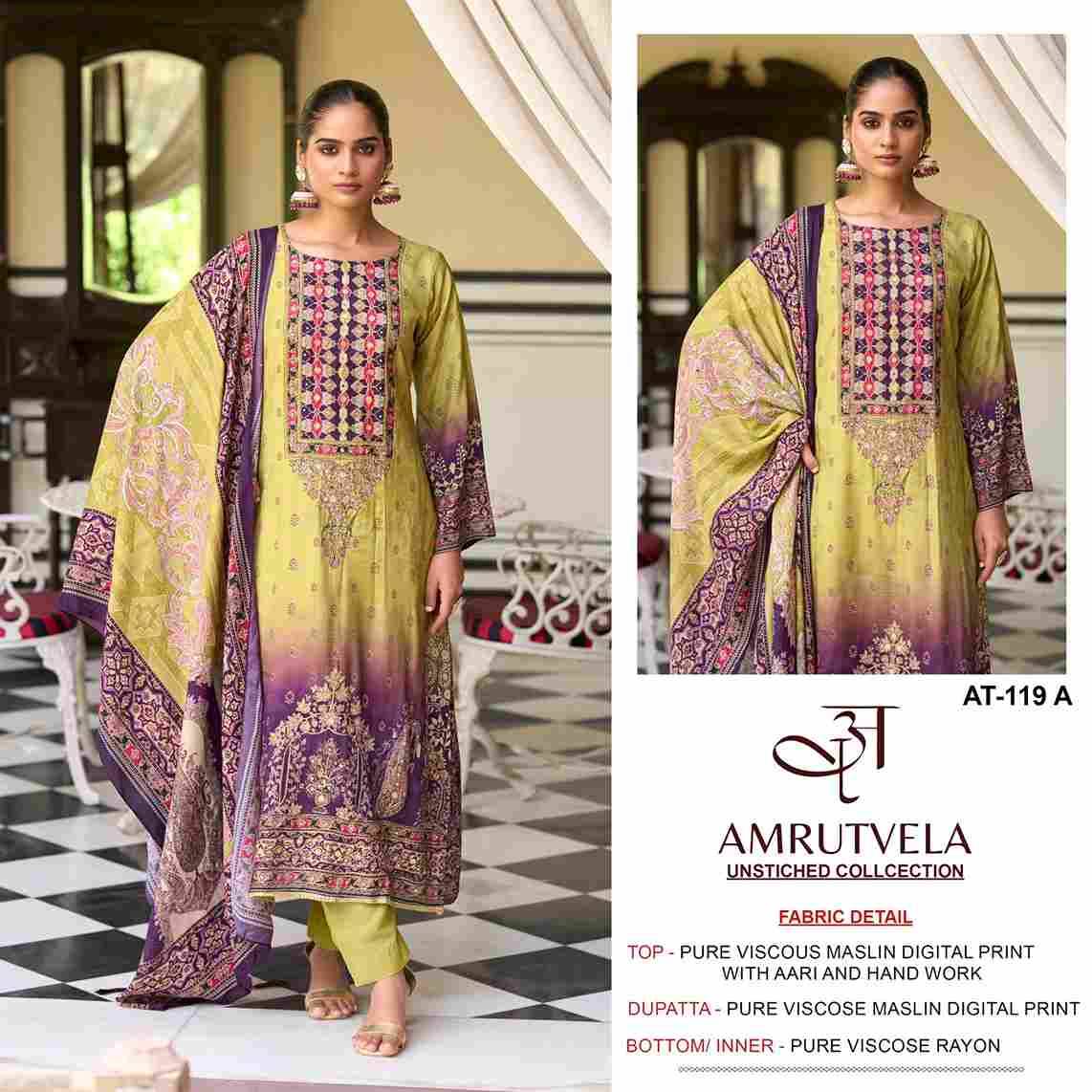 Amrutvela Hit Design AT-119 Colours By Amrutvela AT-119-A To AT-119-D Series Designer Pakistani Suits Collection Beautiful Stylish Fancy Colorful Party Wear & Occasional Wear Viscose Muslin Dresses At Wholesale Price