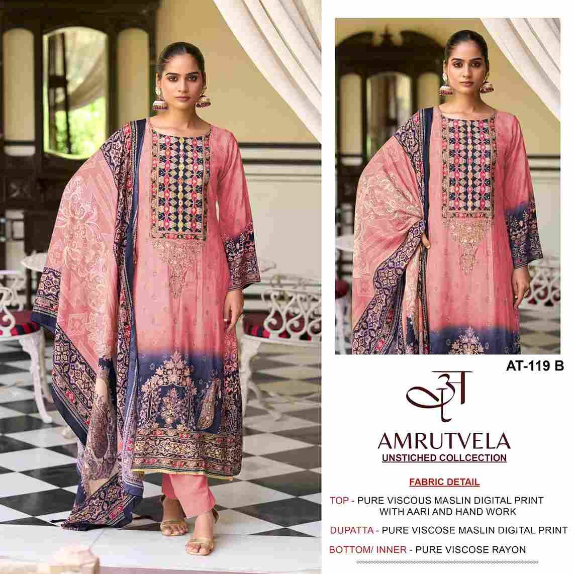 Amrutvela Hit Design AT-119 Colours By Amrutvela AT-119-A To AT-119-D Series Designer Pakistani Suits Collection Beautiful Stylish Fancy Colorful Party Wear & Occasional Wear Viscose Muslin Dresses At Wholesale Price