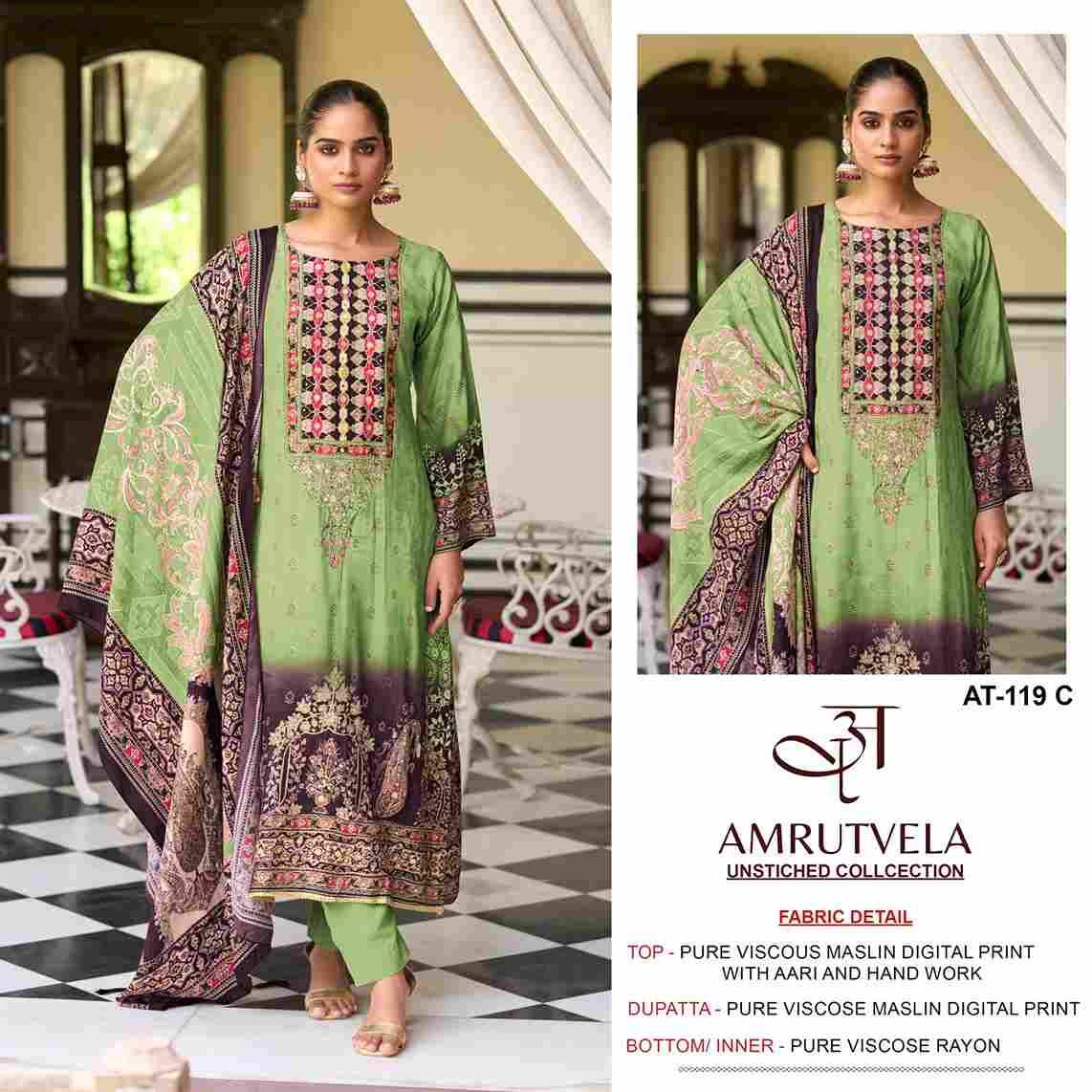 Amrutvela Hit Design AT-119 Colours By Amrutvela AT-119-A To AT-119-D Series Designer Pakistani Suits Collection Beautiful Stylish Fancy Colorful Party Wear & Occasional Wear Viscose Muslin Dresses At Wholesale Price