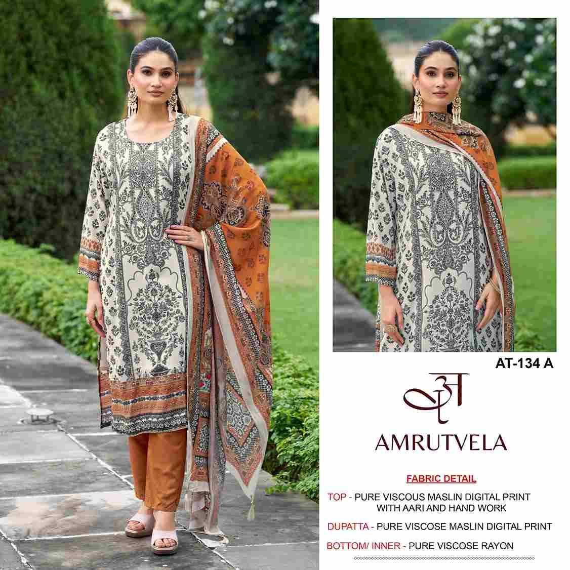 Amrutvela Hit Design AT-134 Colours By Amrutvela AT-134-A To AT-134-D Series Designer Pakistani Suits Collection Beautiful Stylish Fancy Colorful Party Wear & Occasional Wear Viscose Muslin Dresses At Wholesale Price