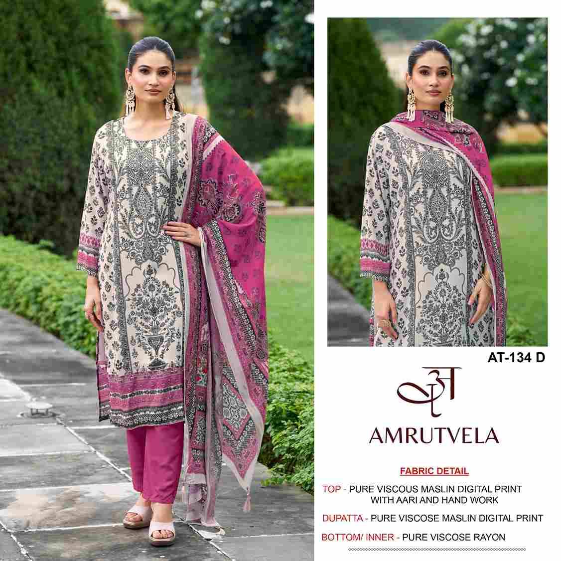 Amrutvela Hit Design AT-134 Colours By Amrutvela AT-134-A To AT-134-D Series Designer Pakistani Suits Collection Beautiful Stylish Fancy Colorful Party Wear & Occasional Wear Viscose Muslin Dresses At Wholesale Price