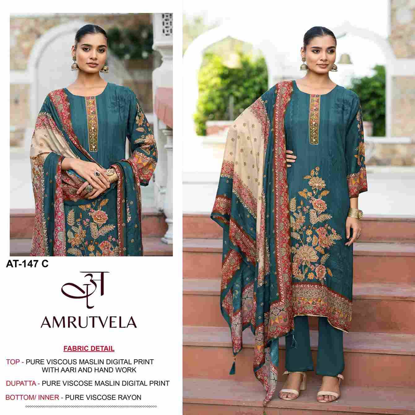 Amrutvela Hit Design AT-147 Colours By Amrutvela AT-147-A To AT-147-D Series Designer Pakistani Suits Collection Beautiful Stylish Fancy Colorful Party Wear & Occasional Wear Viscose Muslin Dresses At Wholesale Price