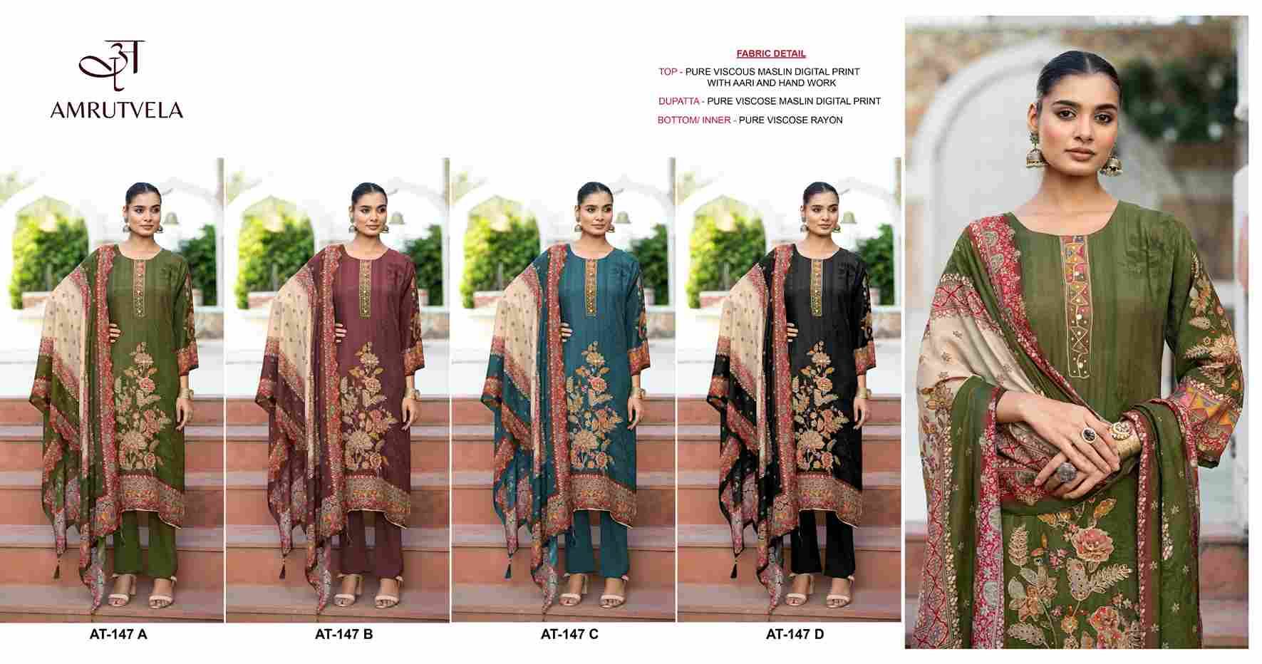 Amrutvela Hit Design AT-147 Colours By Amrutvela AT-147-A To AT-147-D Series Designer Pakistani Suits Collection Beautiful Stylish Fancy Colorful Party Wear & Occasional Wear Viscose Muslin Dresses At Wholesale Price