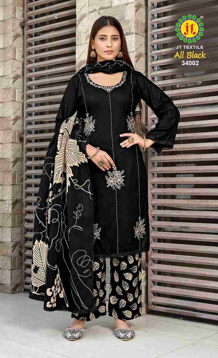 All Black Vol-34 By JT 34001 To 34005 Series Beautiful Festive Suits Colorful Stylish Fancy Casual Wear & Ethnic Wear Rayon Dresses At Wholesale Price