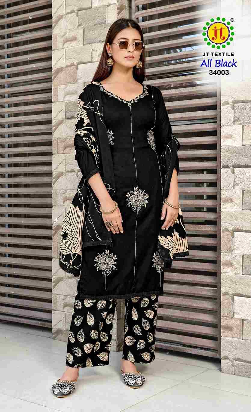 All Black Vol-34 By JT 34001 To 34005 Series Beautiful Festive Suits Colorful Stylish Fancy Casual Wear & Ethnic Wear Rayon Dresses At Wholesale Price
