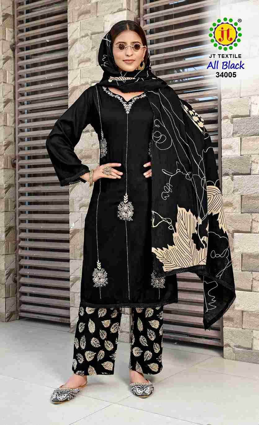 All Black Vol-34 By JT 34001 To 34005 Series Beautiful Festive Suits Colorful Stylish Fancy Casual Wear & Ethnic Wear Rayon Dresses At Wholesale Price