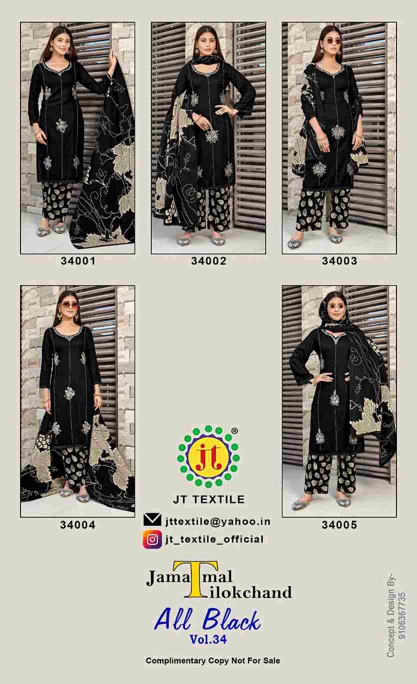 All Black Vol-34 By JT 34001 To 34005 Series Beautiful Festive Suits Colorful Stylish Fancy Casual Wear & Ethnic Wear Rayon Dresses At Wholesale Price