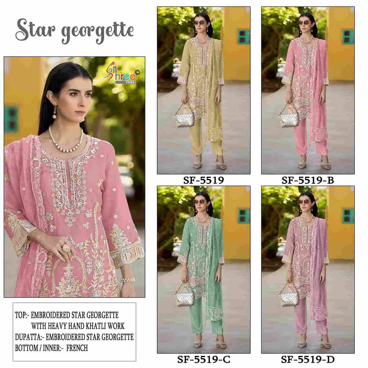 Shree Fabs Hit Design SF-5519 Colours By Shree Fabs SF-5519-A To SF-5519-D Series Beautiful Stylish Pakistani Suits Fancy Colorful Casual Wear & Ethnic Wear & Ready To Wear Georgette Embroidery Dresses At Wholesale Price