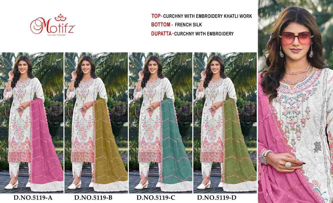 Motifz Hit Design 5119 Colours By Motifz 5119-A To 5119-D Series Beautiful Pakistani Suits Colorful Stylish Fancy Casual Wear & Ethnic Wear Crunchy Dresses At Wholesale Price