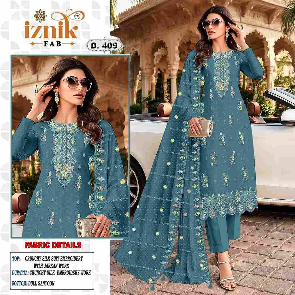 Iznik 409 Colours By Iznik Fab 409-A To 409-D Series Designer Pakistani Suits Beautiful Stylish Fancy Colorful Party Wear & Occasional Wear Crunchy Silk With Embroidery Dresses At Wholesale Price