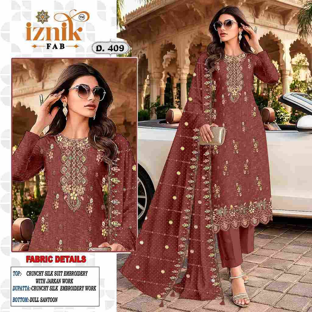 Iznik 409 Colours By Iznik Fab 409-A To 409-D Series Designer Pakistani Suits Beautiful Stylish Fancy Colorful Party Wear & Occasional Wear Crunchy Silk With Embroidery Dresses At Wholesale Price