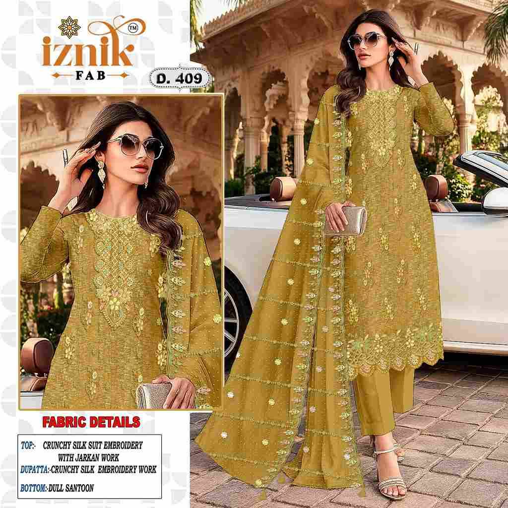 Iznik 409 Colours By Iznik Fab 409-A To 409-D Series Designer Pakistani Suits Beautiful Stylish Fancy Colorful Party Wear & Occasional Wear Crunchy Silk With Embroidery Dresses At Wholesale Price