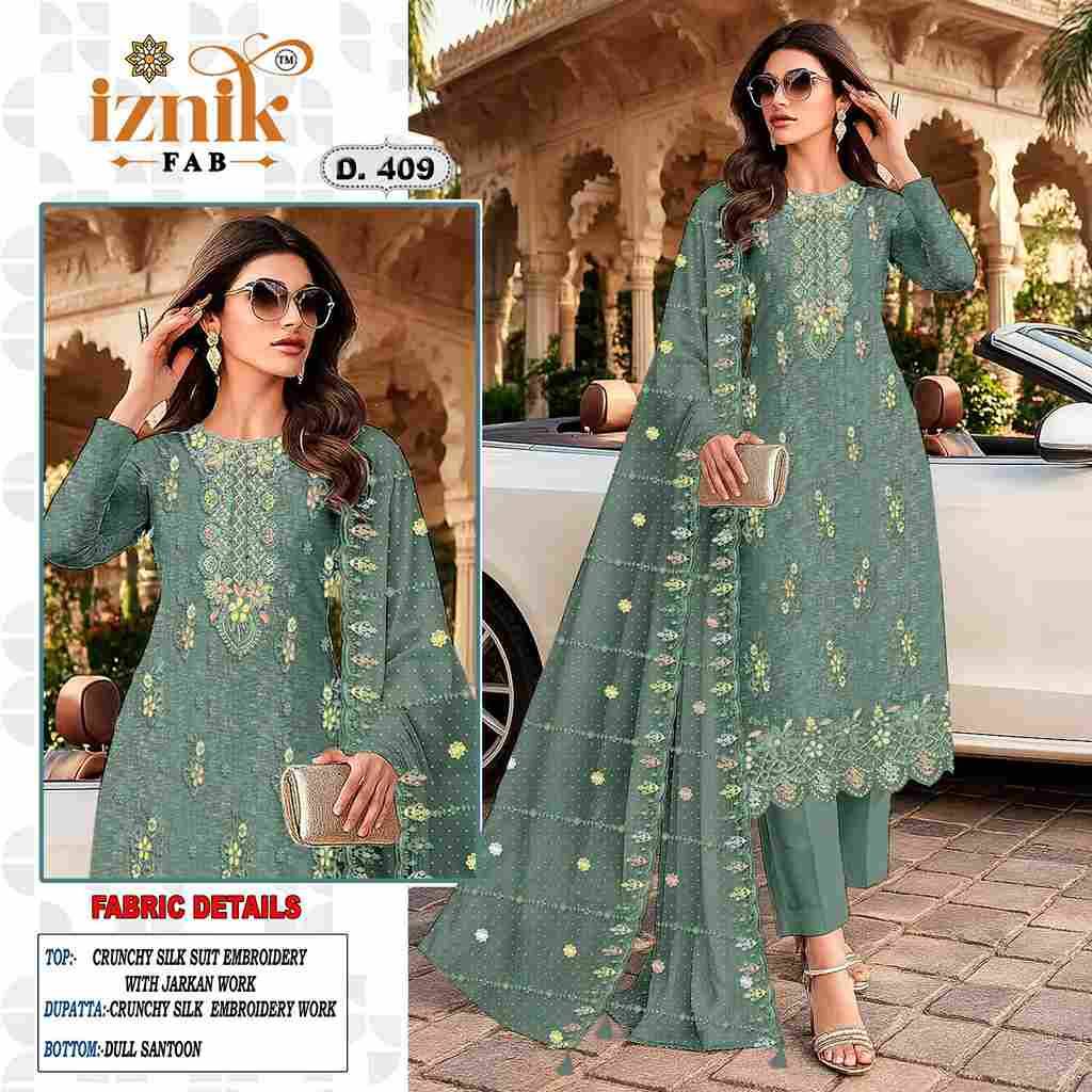 Iznik 409 Colours By Iznik Fab 409-A To 409-D Series Designer Pakistani Suits Beautiful Stylish Fancy Colorful Party Wear & Occasional Wear Crunchy Silk With Embroidery Dresses At Wholesale Price