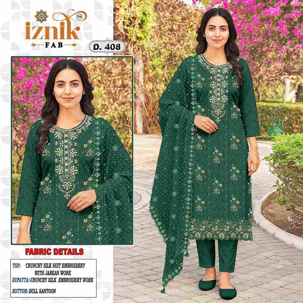 Iznik 408 Colours By Iznik Fab 408-A To 408-D Series Designer Pakistani Suits Beautiful Stylish Fancy Colorful Party Wear & Occasional Wear Crunchy Silk With Embroidery Dresses At Wholesale Price