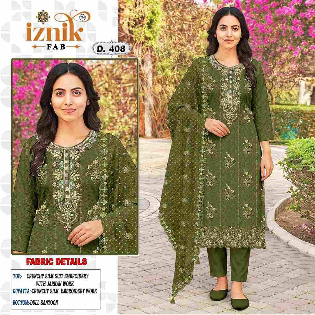 Iznik 408 Colours By Iznik Fab 408-A To 408-D Series Designer Pakistani Suits Beautiful Stylish Fancy Colorful Party Wear & Occasional Wear Crunchy Silk With Embroidery Dresses At Wholesale Price