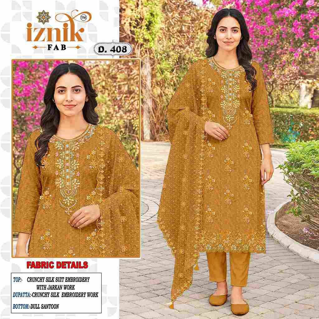 Iznik 408 Colours By Iznik Fab 408-A To 408-D Series Designer Pakistani Suits Beautiful Stylish Fancy Colorful Party Wear & Occasional Wear Crunchy Silk With Embroidery Dresses At Wholesale Price