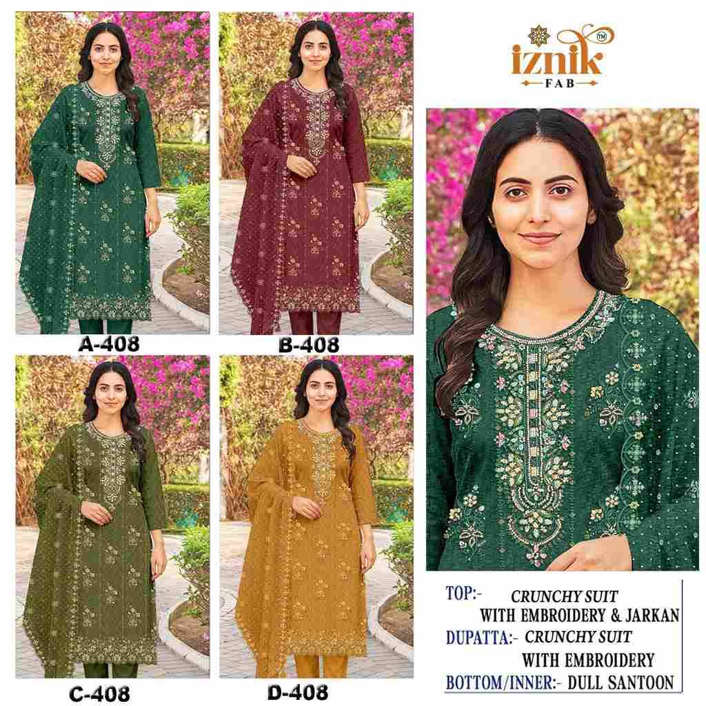 Iznik 408 Colours By Iznik Fab 408-A To 408-D Series Designer Pakistani Suits Beautiful Stylish Fancy Colorful Party Wear & Occasional Wear Crunchy Silk With Embroidery Dresses At Wholesale Price