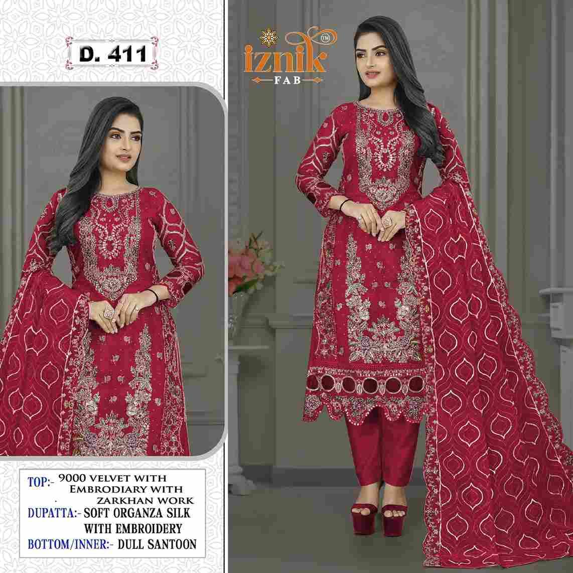 Iznik 411 Colours By Iznik Fab 411-A To 411-D Series Designer Pakistani Suits Beautiful Stylish Fancy Colorful Party Wear & Occasional Wear Velvet With Embroidery Dresses At Wholesale Price