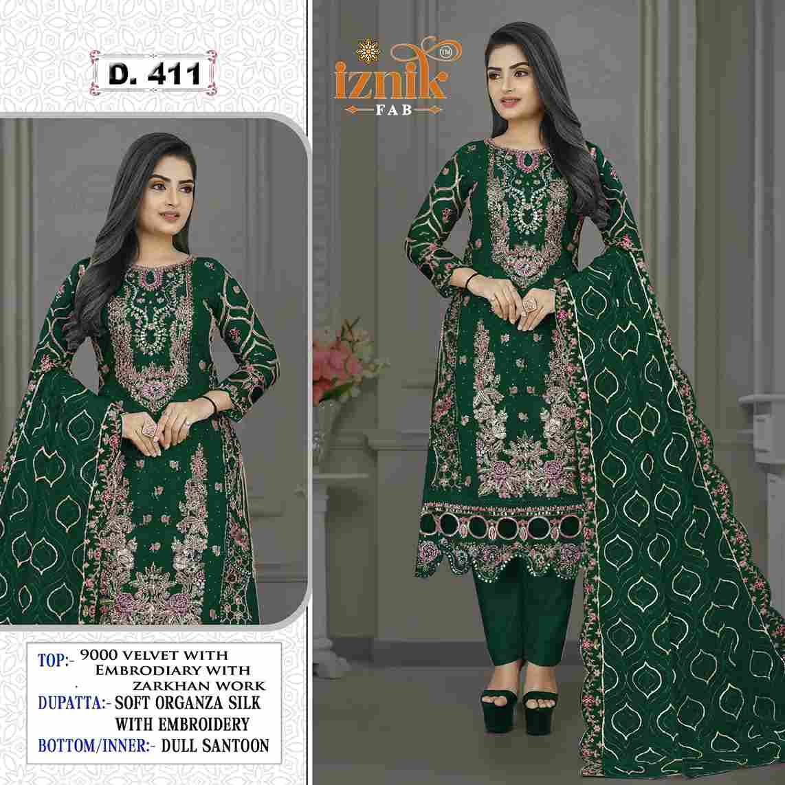 Iznik 411 Colours By Iznik Fab 411-A To 411-D Series Designer Pakistani Suits Beautiful Stylish Fancy Colorful Party Wear & Occasional Wear Velvet With Embroidery Dresses At Wholesale Price