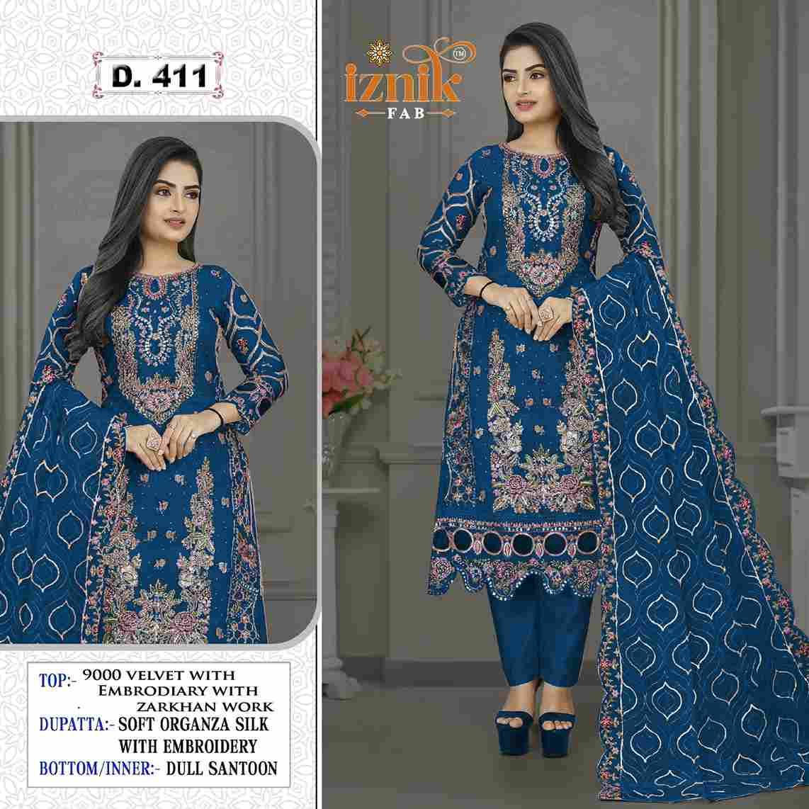 Iznik 411 Colours By Iznik Fab 411-A To 411-D Series Designer Pakistani Suits Beautiful Stylish Fancy Colorful Party Wear & Occasional Wear Velvet With Embroidery Dresses At Wholesale Price