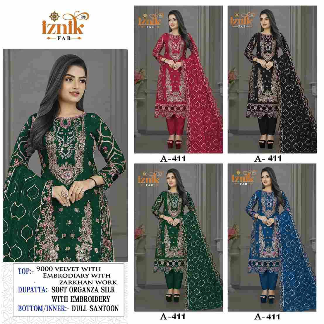 Iznik 411 Colours By Iznik Fab 411-A To 411-D Series Designer Pakistani Suits Beautiful Stylish Fancy Colorful Party Wear & Occasional Wear Velvet With Embroidery Dresses At Wholesale Price