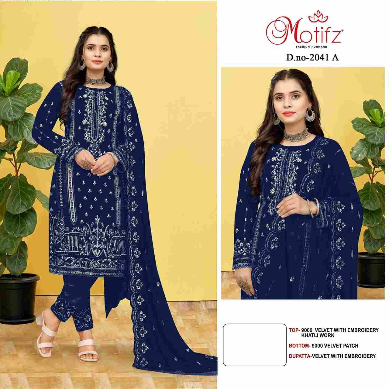 Motifz Hit Design 2041 Colours By Motifz 2041-A To 2041-D Series Beautiful Pakistani Suits Colorful Stylish Fancy Casual Wear & Ethnic Wear Velvet Dresses At Wholesale Price