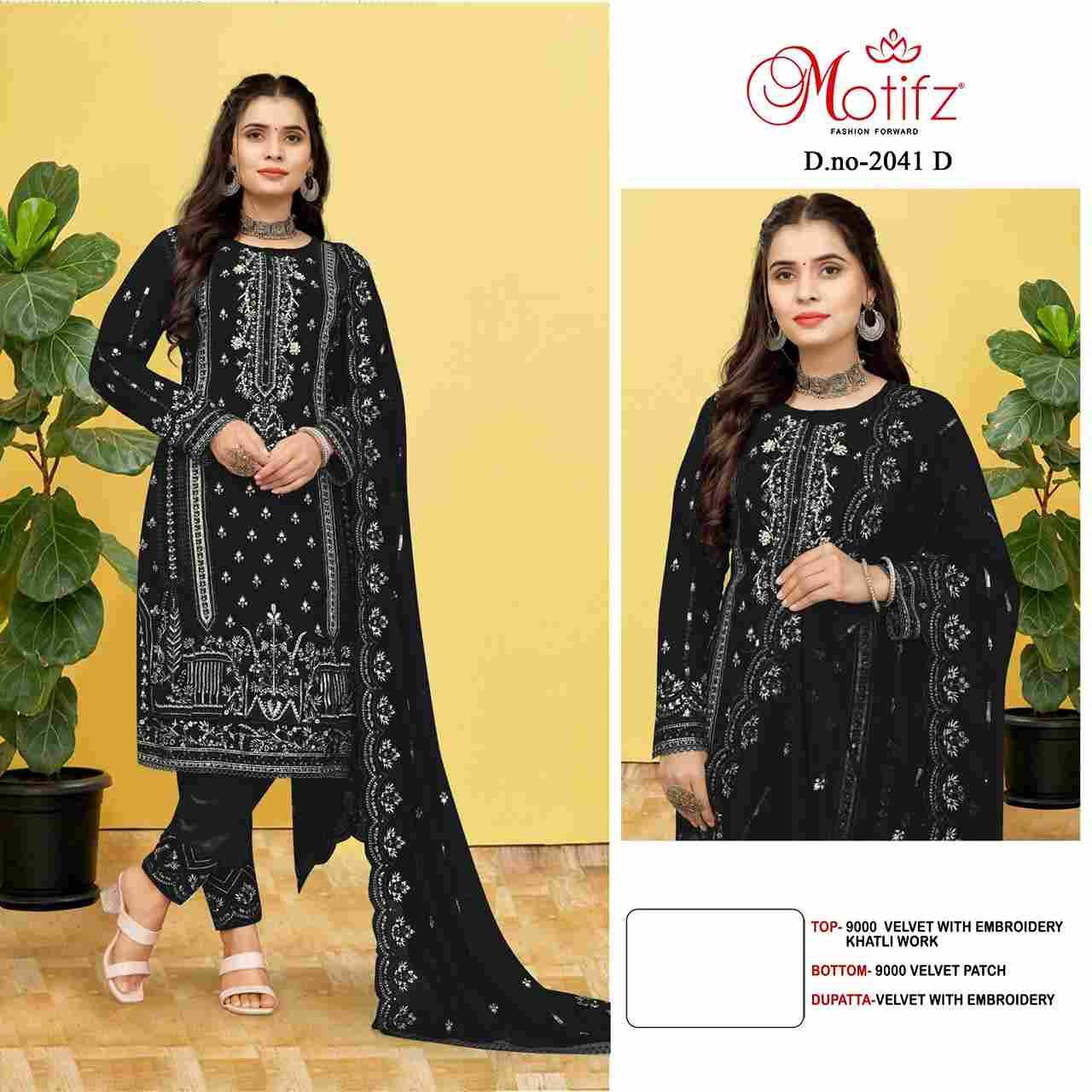 Motifz Hit Design 2041 Colours By Motifz 2041-A To 2041-D Series Beautiful Pakistani Suits Colorful Stylish Fancy Casual Wear & Ethnic Wear Velvet Dresses At Wholesale Price