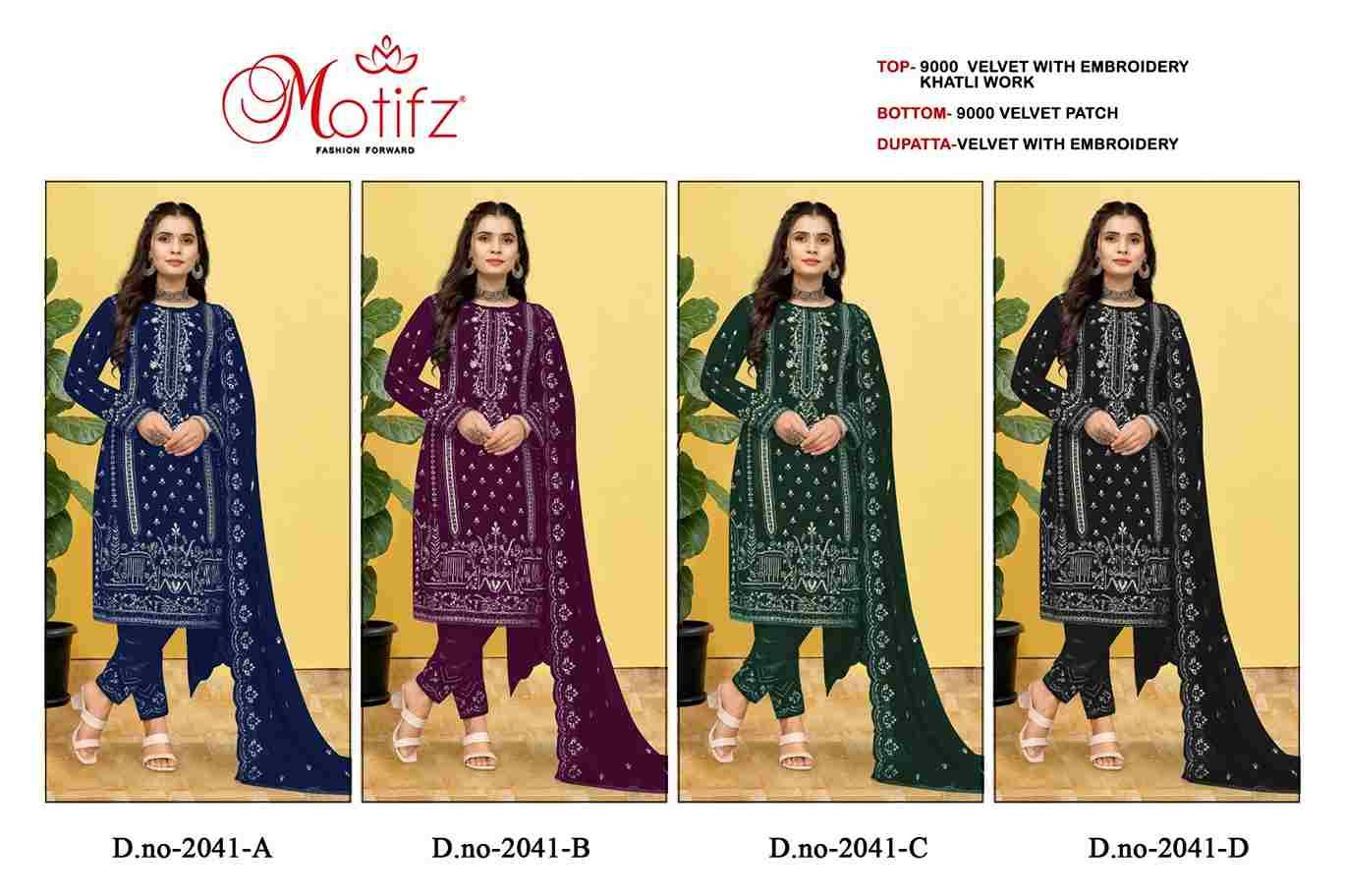 Motifz Hit Design 2041 Colours By Motifz 2041-A To 2041-D Series Beautiful Pakistani Suits Colorful Stylish Fancy Casual Wear & Ethnic Wear Velvet Dresses At Wholesale Price