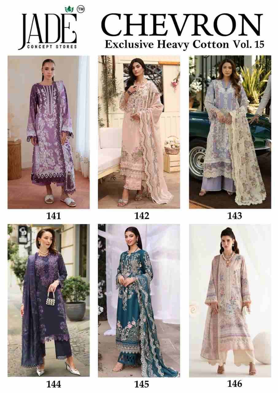 Chevron Vol-15 By Jade 141 To 146 Series Beautiful Festive Suits Colorful Stylish Fancy Casual Wear & Ethnic Wear Pure Cotton Embroidered Dresses At Wholesale Price