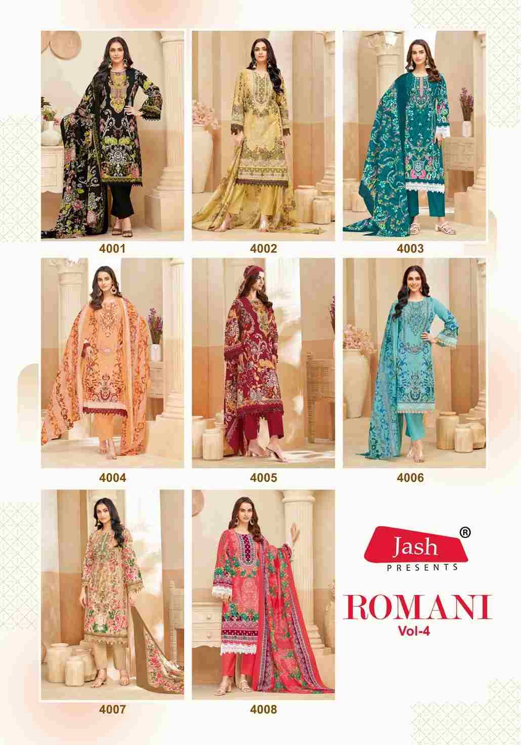 Romani Vol-4 By Jash 4001 To 4008 Series Beautiful Festive Suits Stylish Fancy Colorful Casual Wear & Ethnic Wear Cotton Print Dresses At Wholesale Price