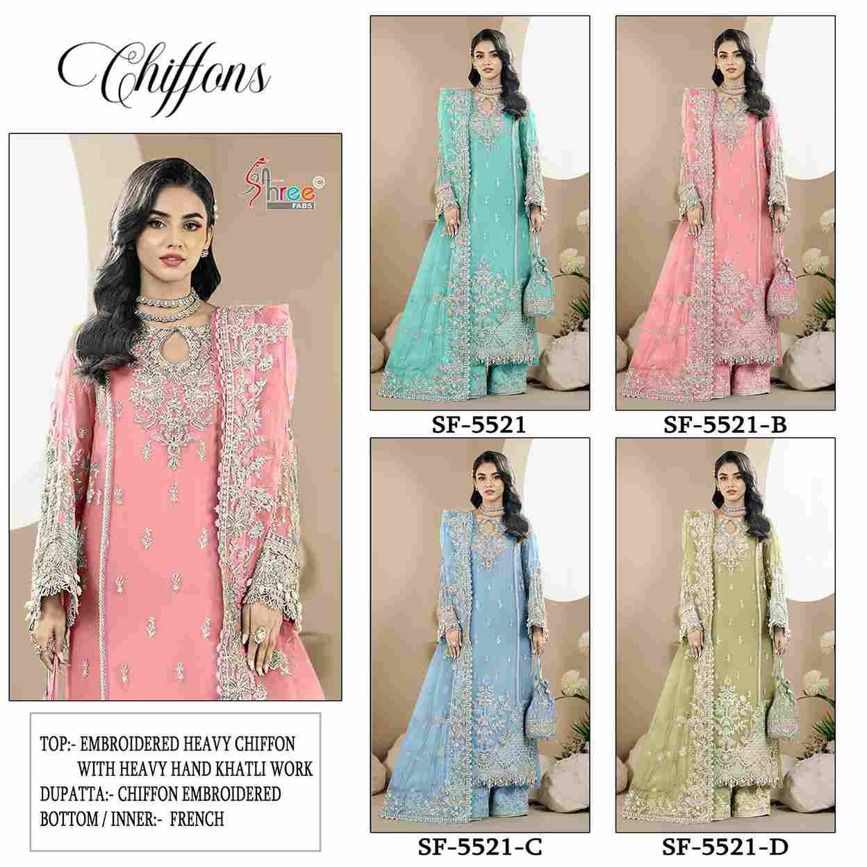 Shree Fabs Hit Design SF-5521 Colours By Shree Fabs SF-5521-A To SF-5521-D Series Beautiful Stylish Pakistani Suits Fancy Colorful Casual Wear & Ethnic Wear & Ready To Wear Chiffon Embroidery Dresses At Wholesale Price