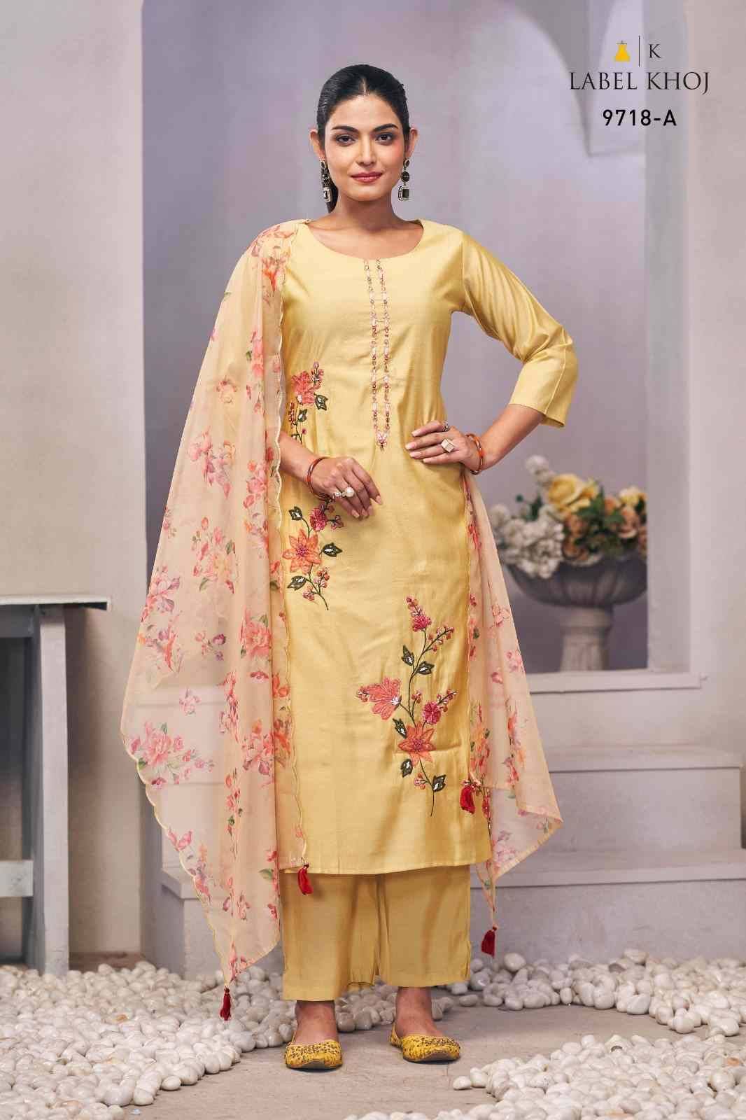 Label Khoj 9718 Colours By Label Khoj 9718-A To 9718-B Series Beautiful Festive Suits Stylish Fancy Colorful Casual Wear & Ethnic Wear Pure Roman Silk Print Dresses At Wholesale Price